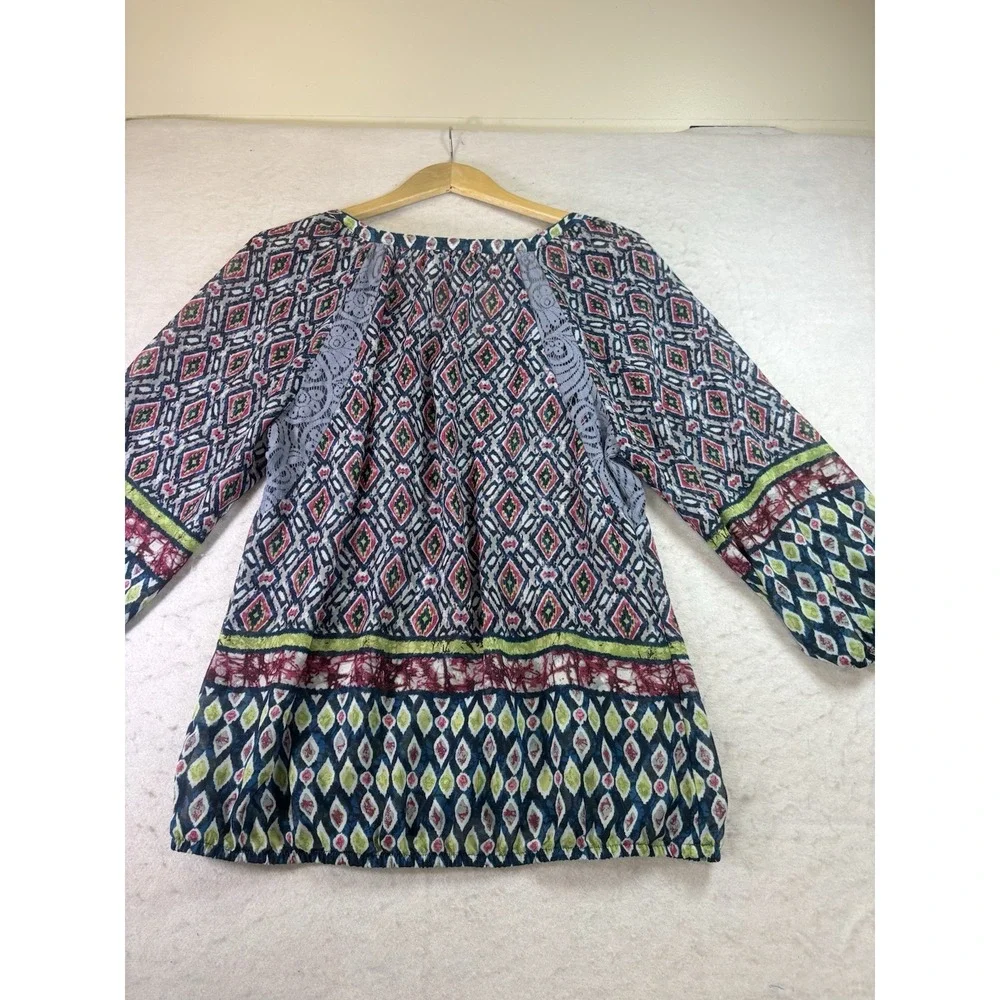 Olive Hill Women's Floral Boho Peasant Top Sz L 3/4 Sleeve W/Lace Insert